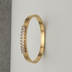 18K Gold Plated Geometric Rectangle Zircon Stone Bangle Bracelet